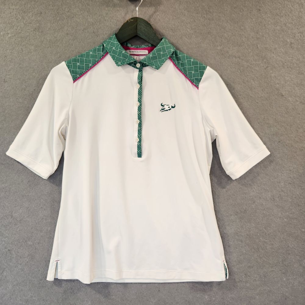 Fairway & Greene Ladies Golf Polo Shirt M Performance‎ Athletic White Green